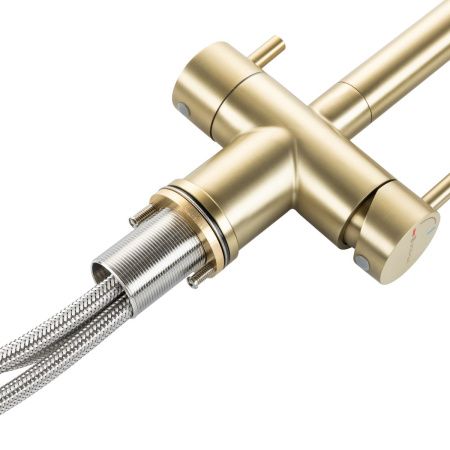 Смеситель для кухни GROSS AQUA 3188611SSMGB Neosteel матовое золото, с подключением к фильтру питьевой воды