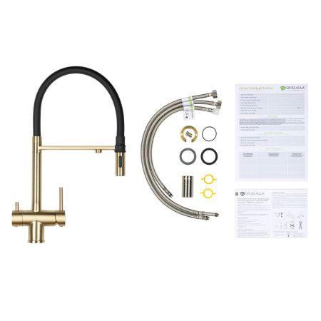 Смеситель для кухни GROSS AQUA 3188611SSMGB Neosteel матовое золото, с подключением к фильтру питьевой воды
