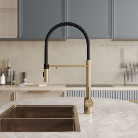 Смеситель для кухни GROSS AQUA 3188611SSMGB Neosteel матовое золото, с подключением к фильтру питьевой воды