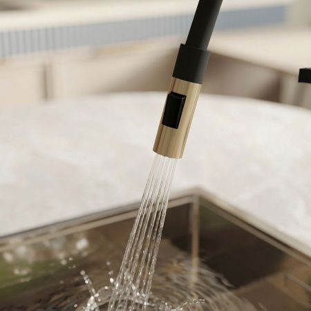 Смеситель для кухни GROSS AQUA 3188611SSMGB Neosteel матовое золото, с подключением к фильтру питьевой воды