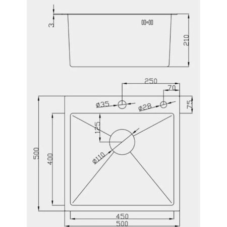 Мойка для кухни врезная Fmark FSC5050L сатин из нержавеющей стали, 50*50 см с сифоном