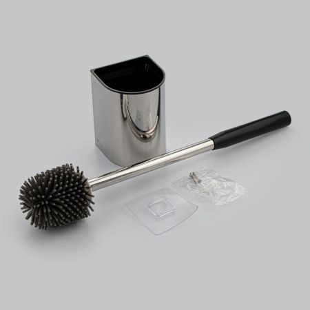 Ёрш для унитаза GFmark 80171 настенный хром, из нержавеющей стали, с силиконовой щеткой, с универсальным креплением (самоклеящееся/дюбель)