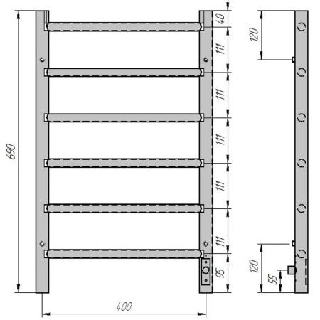 Полотенцесушитель электрический 75 Вт Laura GR-131 400x700 П6 grey R