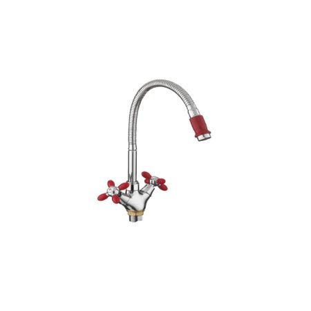 Смеситель для кухни FASHUN A43127-10 с гибким изливом, красный