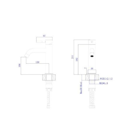 Смеситель для раковины RUSH Melos SUS1101-11Grey Графит, из нержавеющей стали
