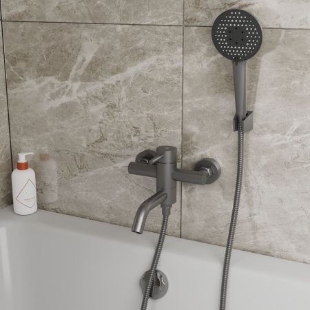 Смеситель для ванны RUSH Melos SUS1101-44Grey, Графит с коротким изливом из нержавеющей стали