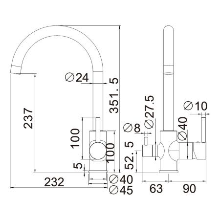 Смеситель для кухни BELZ B76801-7 черный с подключением к фильтру питьевой воды