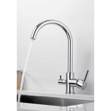 Смеситель для кухни BELZ B76801 сатин с подключением к фильтру питьевой воды, хром