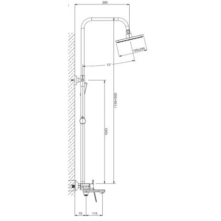 Душевая система с изливом BELZ B24533 верхний душ, лейка, хром