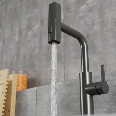 Смеситель для кухни RUSH Tinos TI3732-18Grey графит, с выдвижной лейкой, поворотным аэратором, 4 режима
