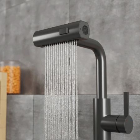 Смеситель для кухни RUSH Tinos TI3732-18Grey графит, с выдвижной лейкой, поворотным аэратором, 4 режима