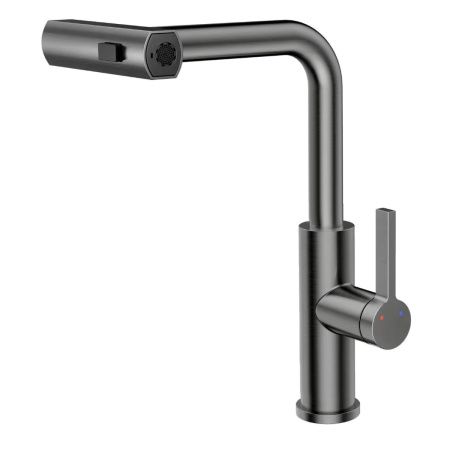 Смеситель для кухни RUSH Tinos TI3732-18Grey графит, с выдвижной лейкой, поворотным аэратором, 4 режима