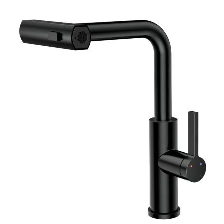 Смеситель для кухни RUSH Tinos TI3732-18Black черный, с выдвижной лейкой, поворотным аэратором, 4 режима