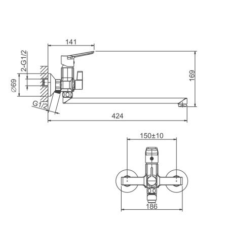 Смеситель для ванны BELZ B22715-3 оружейная сталь, Серия B715, , BELZ