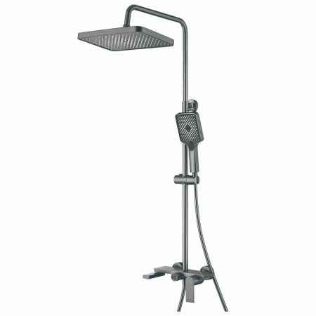 Душевая система с изливом BELZ B24678-3 верхний душ, лейка, оружейная сталь, Душевые системы с изливом, , BELZ