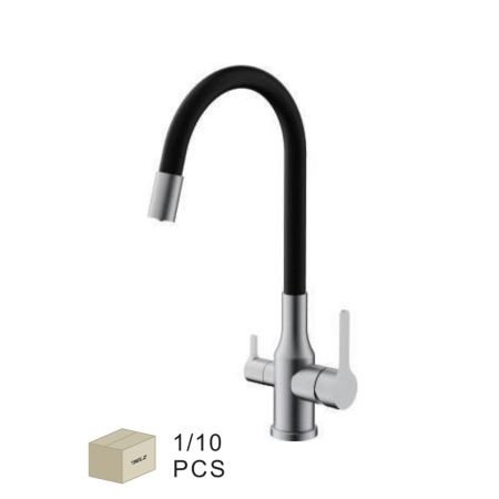 Смеситель для кухни BELZ B76814-1 с подключением к фильтру питьевой воды, корпус сатин, излив черный, С подключением к фильтру питьевой воды, , BELZ