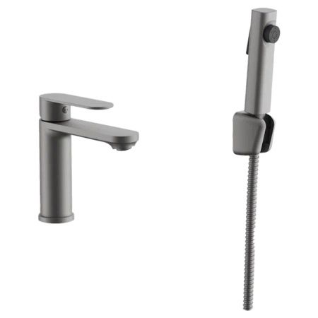 Смеситель для раковины BELZ B12713-3 с гигиенической лейкой, оружейная сталь, Серия B713, , BELZ