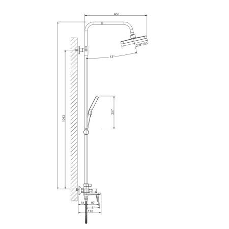 Душевая система с изливом BELZ B24715 верхний душ, лейка, хром, Душевые системы с изливом, , BELZ