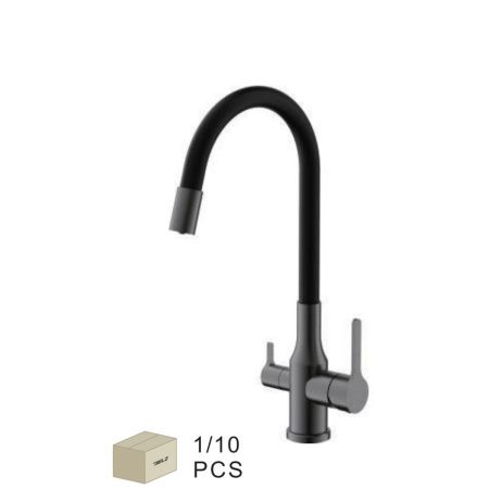 Смеситель для кухни BELZ B76814-3 с подключением к фильтру питьевой воды, корпус оружейная сталь, излив черный, С подключением к фильтру питьевой воды, , BELZ