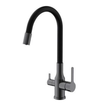 Смеситель для кухни BELZ B76814-3 с подключением к фильтру питьевой воды, корпус оружейная сталь, излив черный, С подключением к фильтру питьевой воды, , BELZ