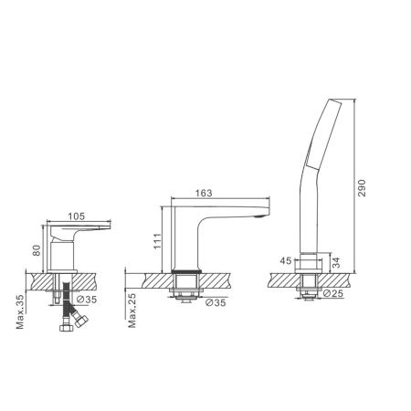 Смеситель для ванны на борт BELZ B66713 хром, Серия B713, , BELZ