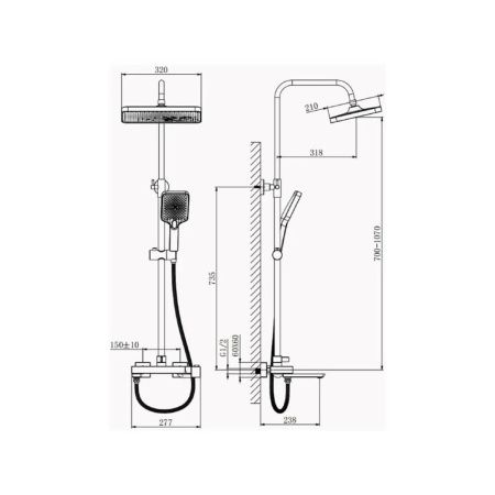 Душевая система с изливом BELZ B24672-7 верхний душ, лейка, черный, Душевые системы с изливом, , BELZ
