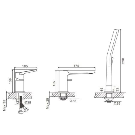 Смеситель для ванны на борт BELZ B66715-5 золото, Серия B715, , BELZ