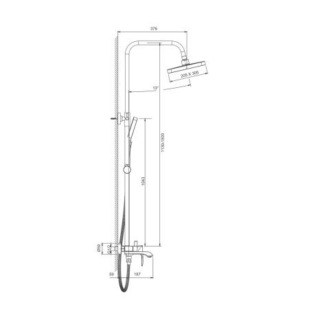 Душевая система с изливом BELZ B24507-5 верхний душ, лейка, золото, Душевые системы с изливом, , BELZ
