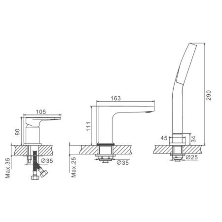Смеситель для ванны на борт BELZ B66713-7 черный, Серия B713, , BELZ