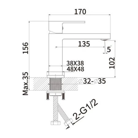 Смеситель для раковины BELZ B10672-3 оружейная сталь, Серия B672, , BELZ
