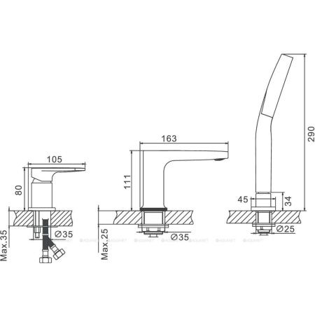 Смеситель для ванны на борт BELZ B66713-5 золото, Серия B713, , BELZ