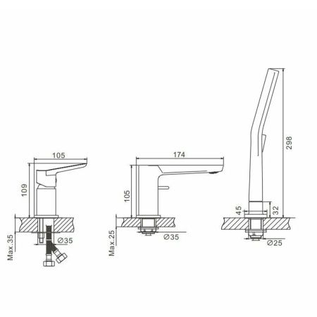 Смеситель для ванны на борт BELZ B66715-3 оружейная сталь, Серия B715, , BELZ