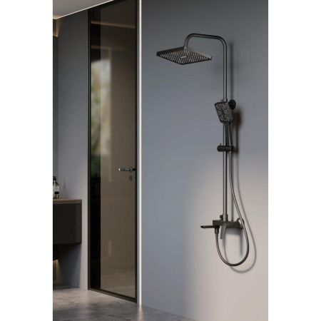 Душевая система с изливом BELZ B24715-3 верхний душ, лейка, оружейная сталь, Душевые системы с изливом, , BELZ