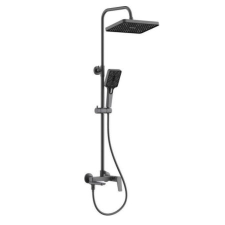 Душевая система с изливом BELZ B24715-3 верхний душ, лейка, оружейная сталь, Душевые системы с изливом, , BELZ