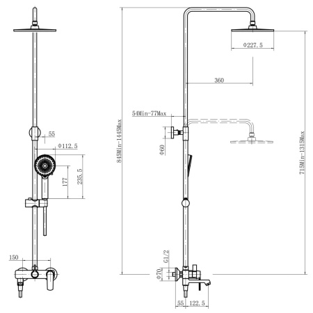 Душевая стойка со смеситетелем FASHUN A2489 с изливом, Душевые системы со смесителем латунь, , FASHUN