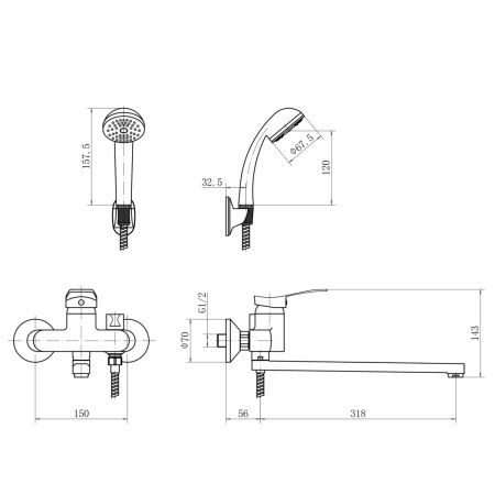 Смеситель для ванны PLStart PD22601 с длинным изливом, Смесители ТМ PLStart, , FASHUN