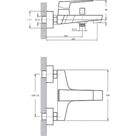 Смеситель для ванны RUSH Thira TR3635-44Grey с коротким изливом, графит, Коллекция Thira, , RUSH