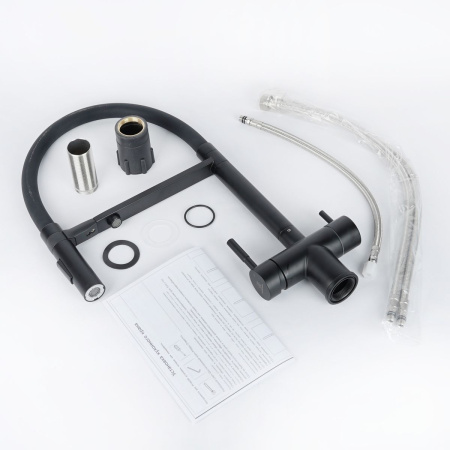 Смеситель для кухни Wasser Zimmer ZM-2011H с гибким изливом, подключением к фильтру питьевой воды, черный, SUS304, Смесители Wasser Zimmer, , Wasser Zimmer