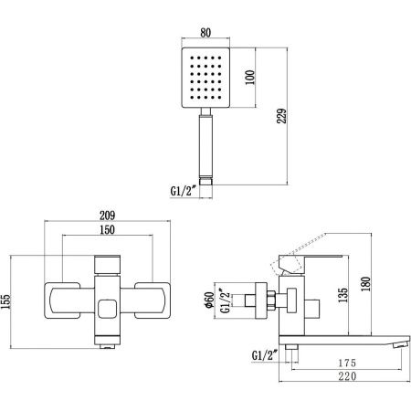 Смеситель для ванны Fmark с лейкой FS8104C, Коллекция FS81, , SAVOL