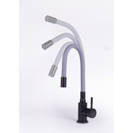 Смеситель для кухни Wasser Zimmer ZM-7728-2H-761 черный с гибким серым изливом, SUS304, Смесители Wasser Zimmer, , Wasser Zimmer