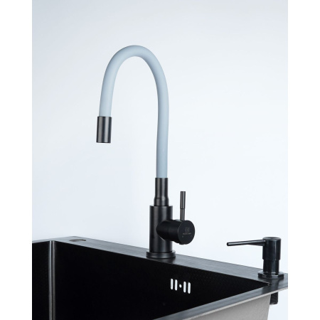 Смеситель для кухни Wasser Zimmer ZM-7728-2H-761 черный с гибким серым изливом, SUS304, Смесители Wasser Zimmer, , Wasser Zimmer