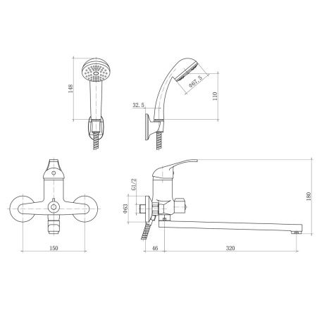 Смеситель для ванны PLStart PD22011 с длинным изливом, Смесители ТМ PLStart, , FASHUN