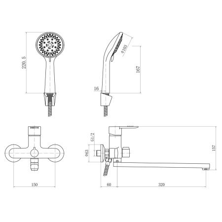 Смеситель для ванны PLStart PD22073 с длинным изливом, Смесители ТМ PLStart, , FASHUN