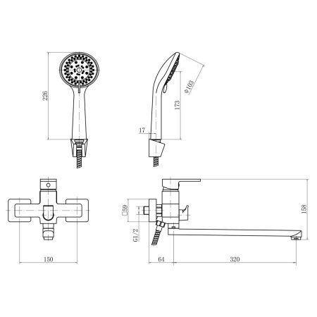 Смеситель для ванны PLStart PD22031 с длинным изливом, Смесители ТМ PLStart, , FASHUN