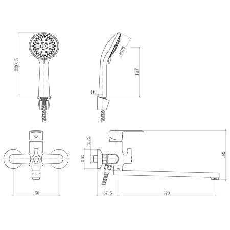 Смеситель для ванны PLStart PD22054 с длинным изливом, Смесители ТМ PLStart, , FASHUN