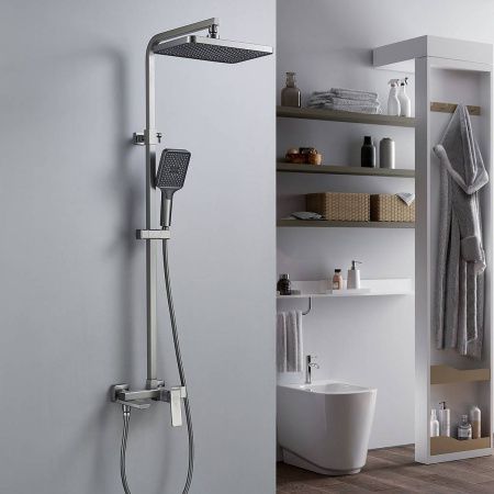 Душевая система Shevanik S4636T верхний душ, лейка, оружейная сталь, Коллекция S46, , Shevanik