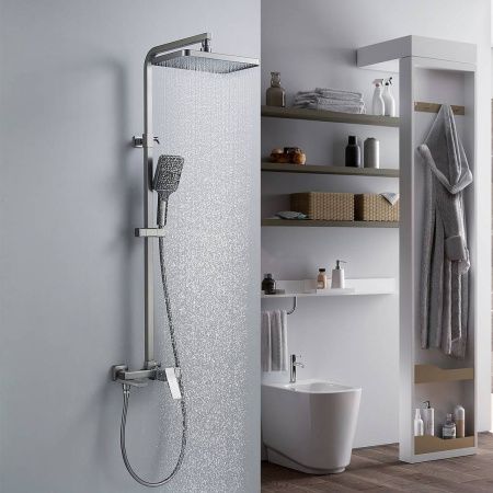 Душевая система Shevanik S4636T верхний душ, лейка, оружейная сталь, Коллекция S46, , Shevanik