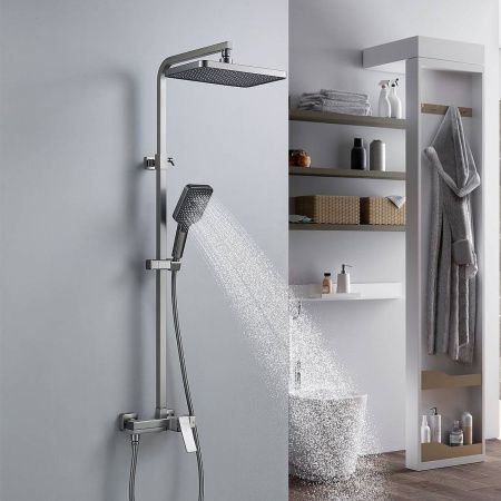 Душевая система Shevanik S4636T верхний душ, лейка, оружейная сталь, Коллекция S46, , Shevanik