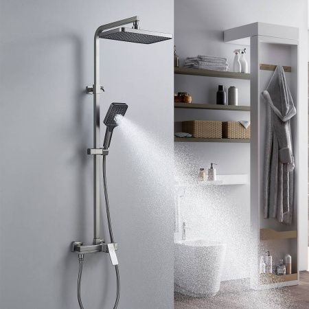 Душевая система Shevanik S4636T верхний душ, лейка, оружейная сталь, Коллекция S46, , Shevanik