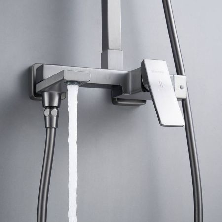 Душевая система Shevanik S4636T верхний душ, лейка, оружейная сталь, Коллекция S46, , Shevanik